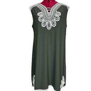 NWOT Alfani plus size olive green sleeveless crepe dress soutache embellishment